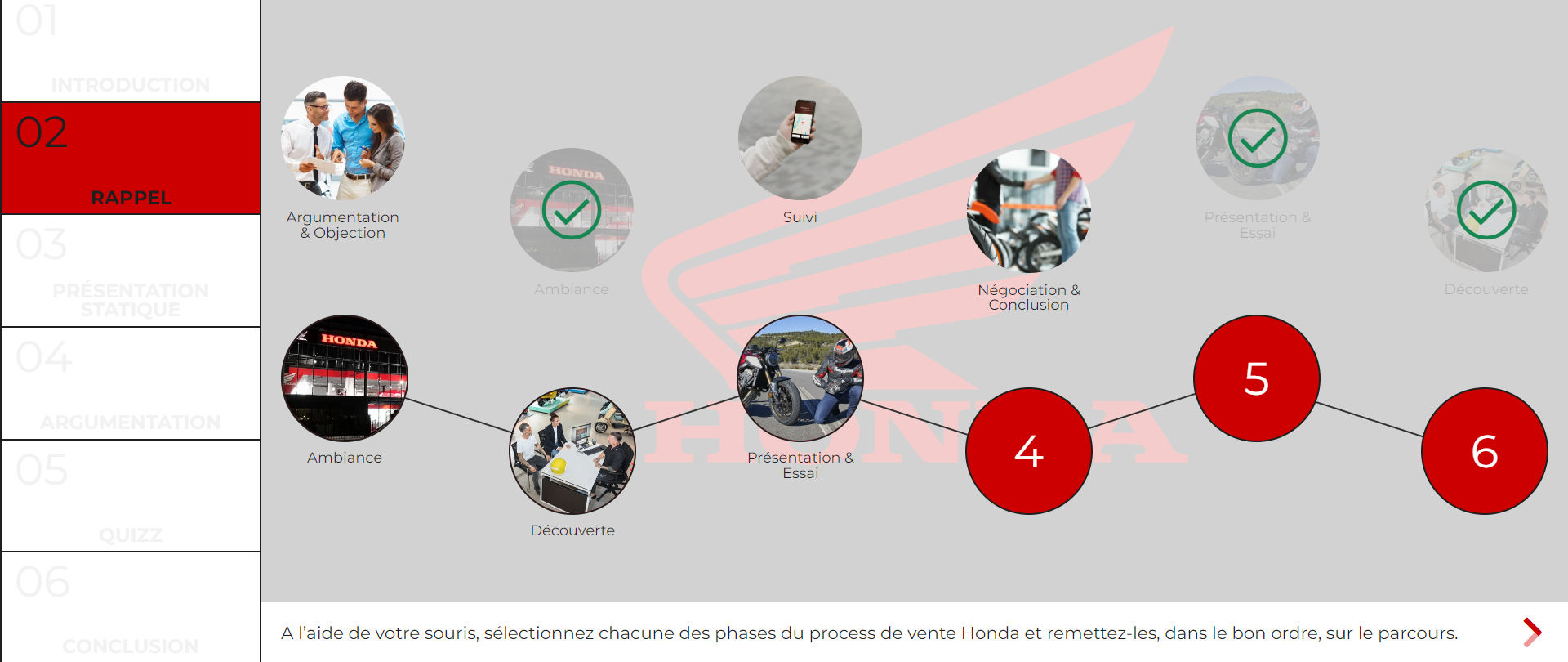 "Parcours de vente" à reconstituer : activité de type drag&drop avec correction immédiate